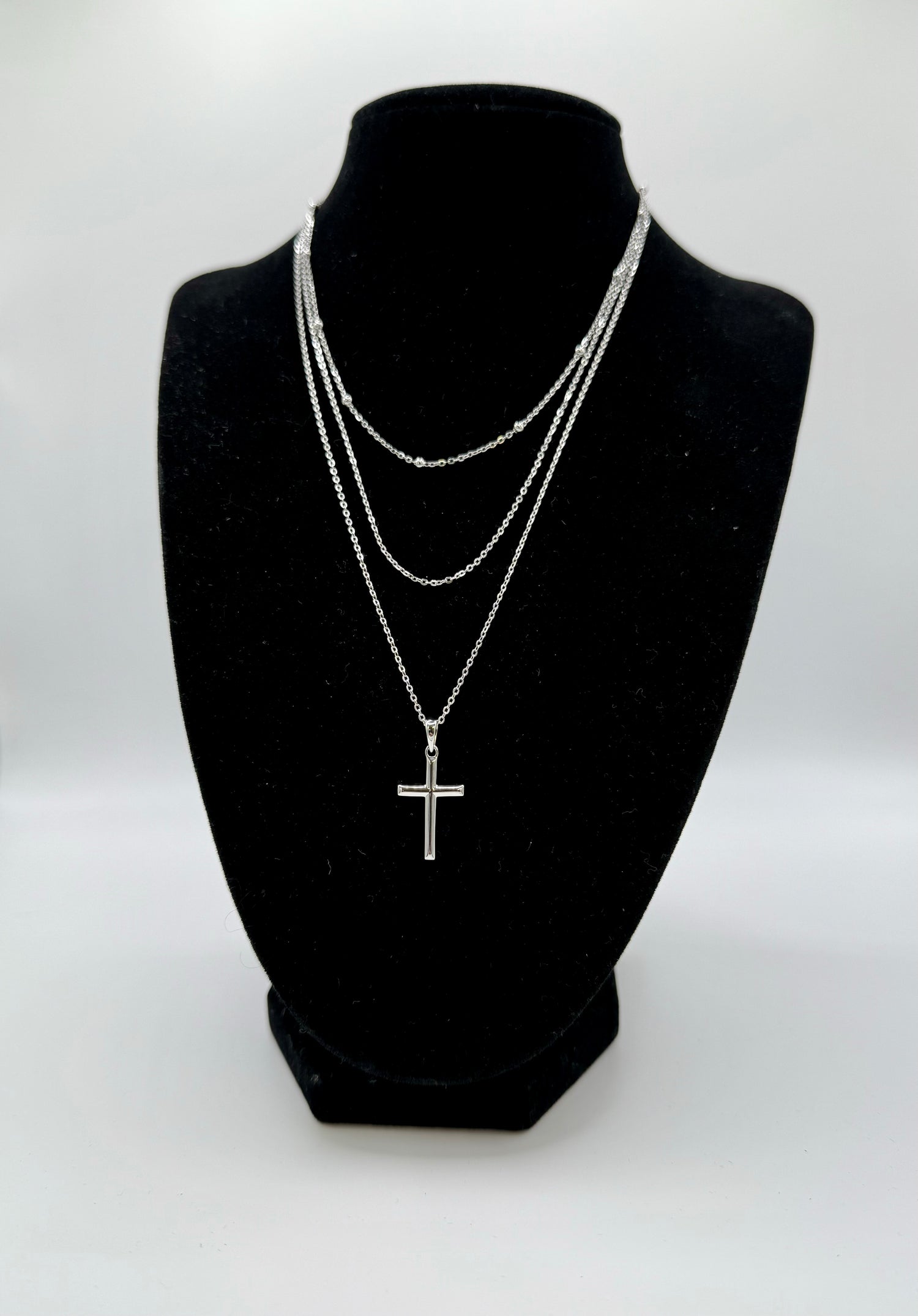 Sterling Silver Multi-Layer Cross Necklace